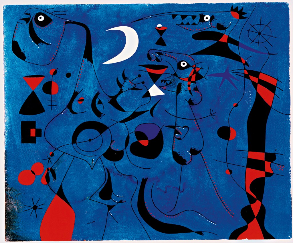 File name: 3275-186.jpg Joan Miró Figures at Night Guided by the Phosphorescent Tracks of Snails, 12 February 1940 watercolor and guache on paper sheet: 37.9 x 45.7 cm (14 15/16 x 18 in.) framed: 58.4 x 73.7 x 4.4 cm (23 x 29 x 1 3/4 in.) Philadelphia Museum of Art, The Louis E. Stern Collection, 1963 © 2012 Successió Miró/Artists Rights Society (ARS), New York/ADAGP, Paris